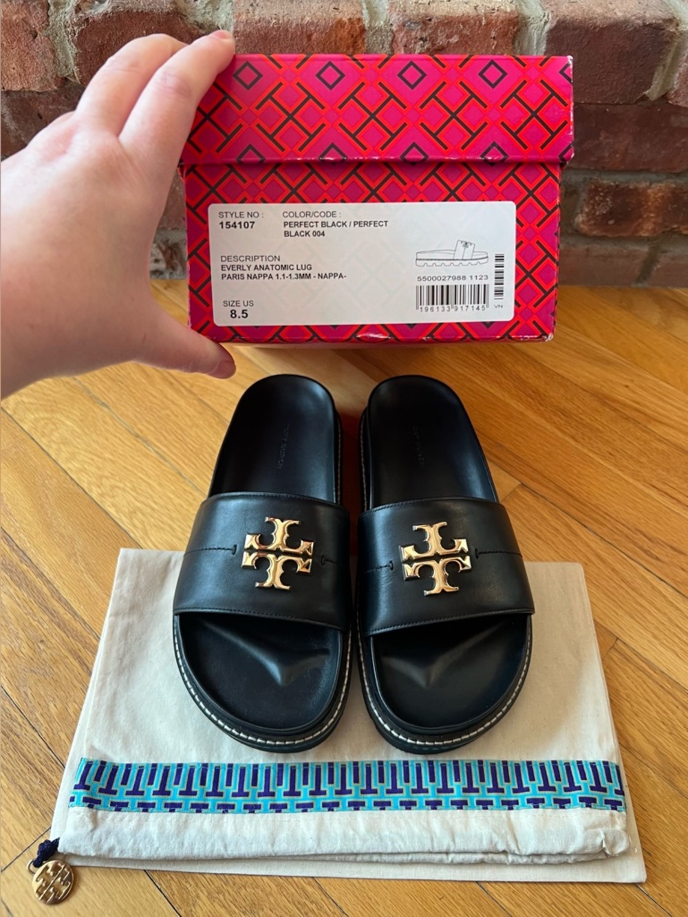 Tory Burch Black Everly Anatomic Lug Slide Sandals - Picture 9 of 9